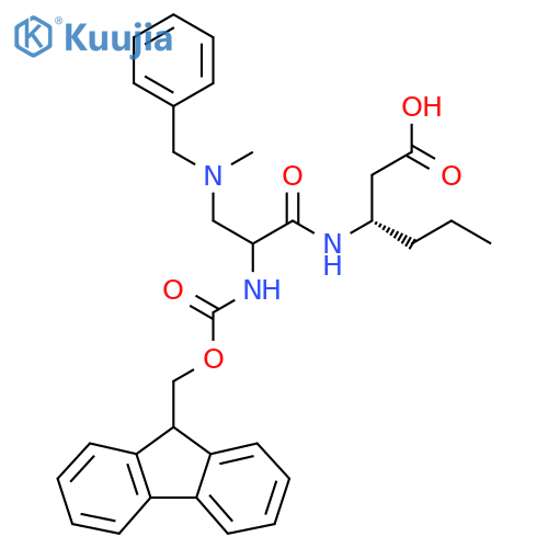 (3S)-3-{3-benzyl(methyl)amino-2-({(9H-fluoren-9-yl)methoxycarbonyl}amino)propanamido}hexanoic acid structure