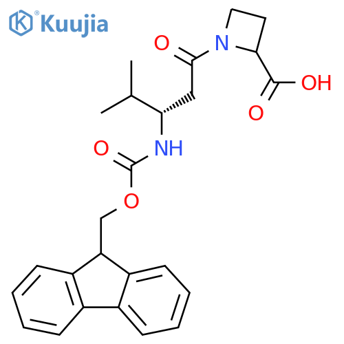 1-(3S)-3-({(9H-fluoren-9-yl)methoxycarbonyl}amino)-4-methylpentanoylazetidine-2-carboxylic acid structure