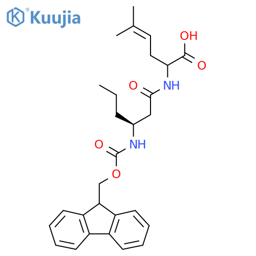 2-(3S)-3-({(9H-fluoren-9-yl)methoxycarbonyl}amino)hexanamido-5-methylhex-4-enoic acid structure
