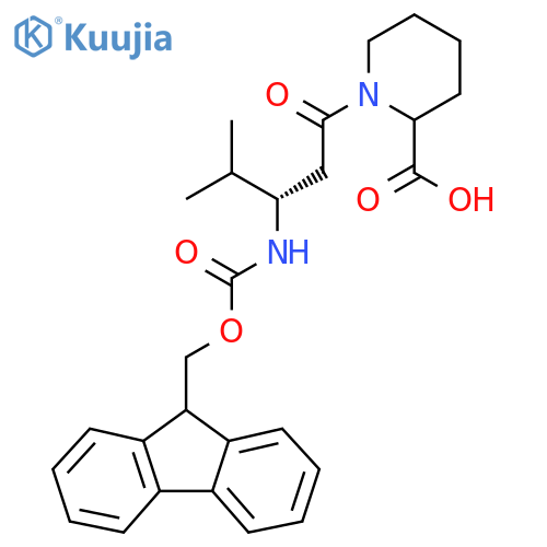 1-(3S)-3-({(9H-fluoren-9-yl)methoxycarbonyl}amino)-4-methylpentanoylpiperidine-2-carboxylic acid structure