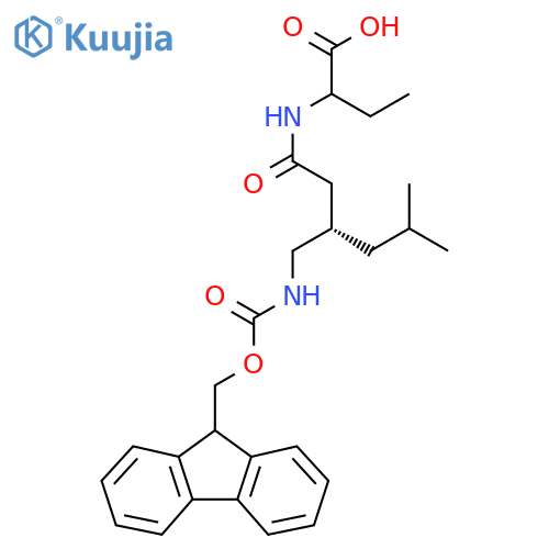 2-(3S)-3-({(9H-fluoren-9-yl)methoxycarbonyl}amino)methyl-5-methylhexanamidobutanoic acid structure