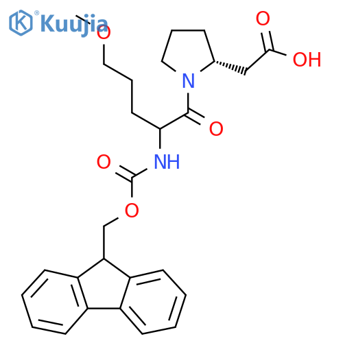 2-(2R)-1-2-({(9H-fluoren-9-yl)methoxycarbonyl}amino)-5-methoxypentanoylpyrrolidin-2-ylacetic acid structure