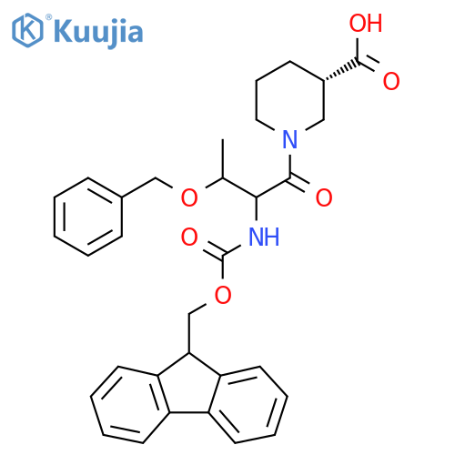(3S)-1-3-(benzyloxy)-2-({(9H-fluoren-9-yl)methoxycarbonyl}amino)butanoylpiperidine-3-carboxylic acid structure