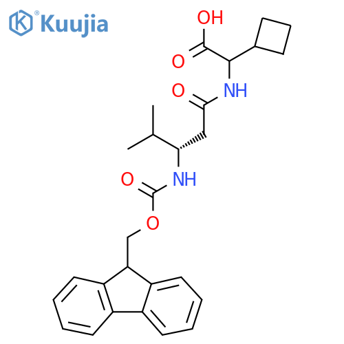 2-cyclobutyl-2-(3S)-3-({(9H-fluoren-9-yl)methoxycarbonyl}amino)-4-methylpentanamidoacetic acid structure