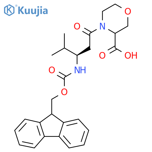 4-(3R)-3-({(9H-fluoren-9-yl)methoxycarbonyl}amino)-4-methylpentanoylmorpholine-3-carboxylic acid structure