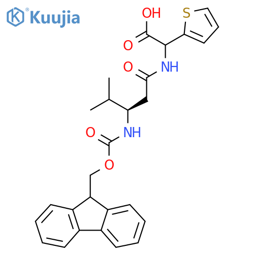 2-(3R)-3-({(9H-fluoren-9-yl)methoxycarbonyl}amino)-4-methylpentanamido-2-(thiophen-2-yl)acetic acid structure