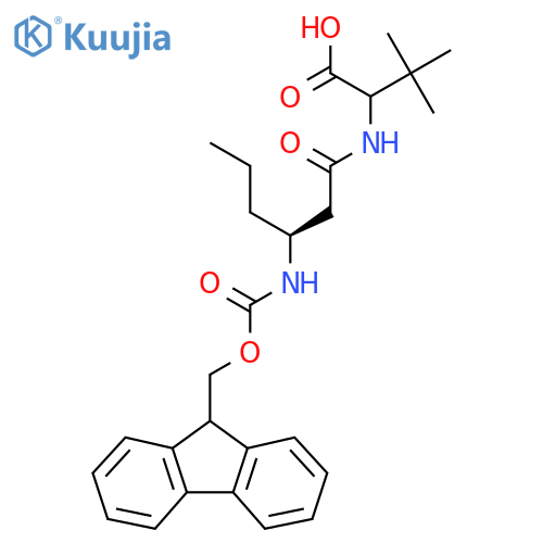 2-(3S)-3-({(9H-fluoren-9-yl)methoxycarbonyl}amino)hexanamido-3,3-dimethylbutanoic acid structure