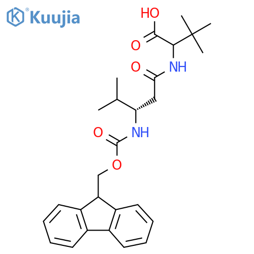 2-(3S)-3-({(9H-fluoren-9-yl)methoxycarbonyl}amino)-4-methylpentanamido-3,3-dimethylbutanoic acid structure