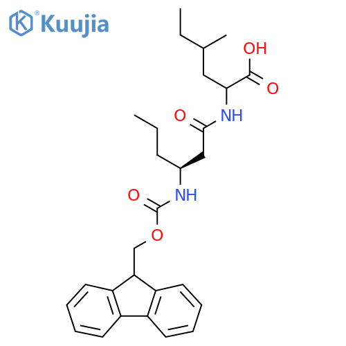 2-(3S)-3-({(9H-fluoren-9-yl)methoxycarbonyl}amino)hexanamido-4-methylhexanoic acid structure