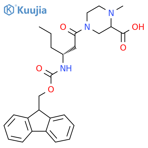 4-(3R)-3-({(9H-fluoren-9-yl)methoxycarbonyl}amino)hexanoyl-1-methylpiperazine-2-carboxylic acid structure