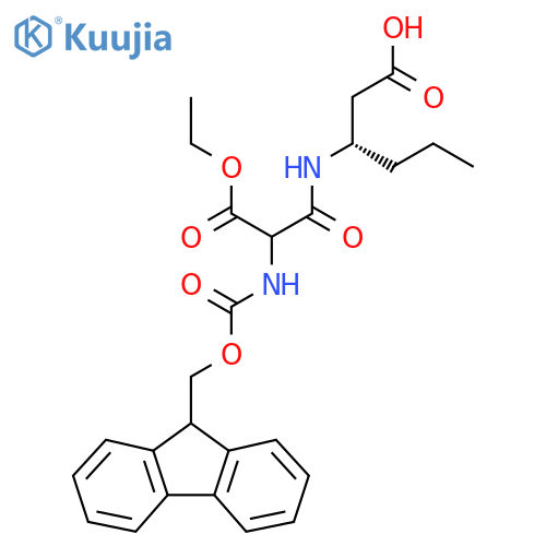 (3S)-3-2-(ethyl carboxy)-2-({(9H-fluoren-9-yl)methoxycarbonyl}amino)acetamidohexanoic acid structure