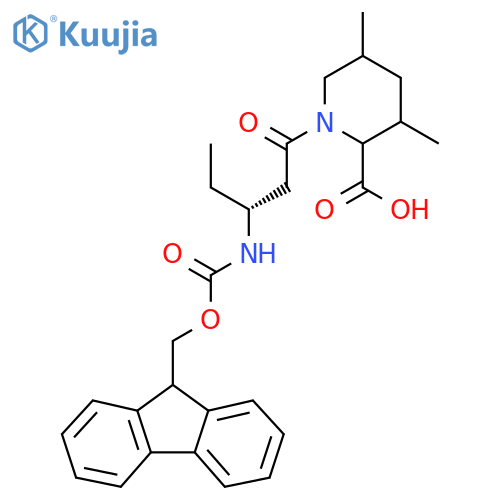 1-(3R)-3-({(9H-fluoren-9-yl)methoxycarbonyl}amino)pentanoyl-3,5-dimethylpiperidine-2-carboxylic acid structure