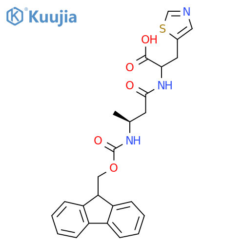 2-(3S)-3-({(9H-fluoren-9-yl)methoxycarbonyl}amino)butanamido-3-(1,3-thiazol-5-yl)propanoic acid structure