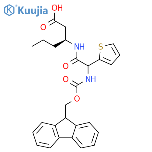 (3S)-3-2-({(9H-fluoren-9-yl)methoxycarbonyl}amino)-2-(thiophen-2-yl)acetamidohexanoic acid structure
