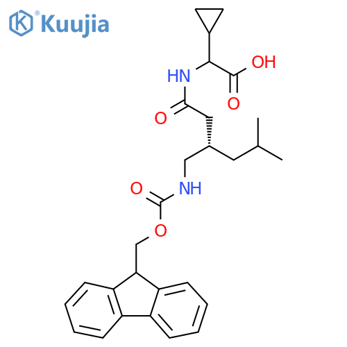 2-cyclopropyl-2-(3S)-3-({(9H-fluoren-9-yl)methoxycarbonyl}amino)methyl-5-methylhexanamidoacetic acid structure