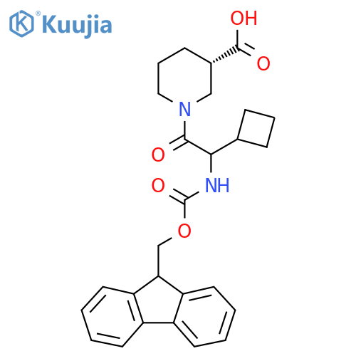 (3S)-1-2-cyclobutyl-2-({(9H-fluoren-9-yl)methoxycarbonyl}amino)acetylpiperidine-3-carboxylic acid structure