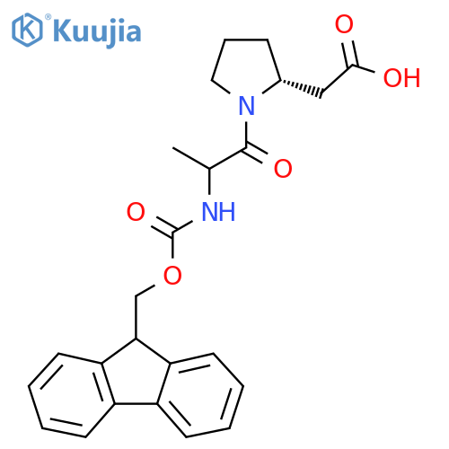 2-(2R)-1-2-({(9H-fluoren-9-yl)methoxycarbonyl}amino)propanoylpyrrolidin-2-ylacetic acid structure