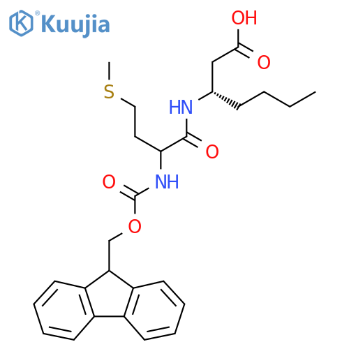 (3S)-3-2-({(9H-fluoren-9-yl)methoxycarbonyl}amino)-4-(methylsulfanyl)butanamidoheptanoic acid structure