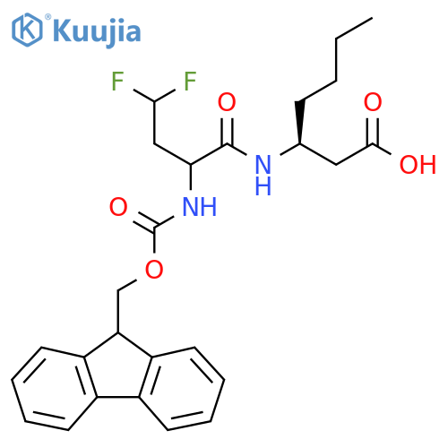 (3S)-3-2-({(9H-fluoren-9-yl)methoxycarbonyl}amino)-4,4-difluorobutanamidoheptanoic acid structure