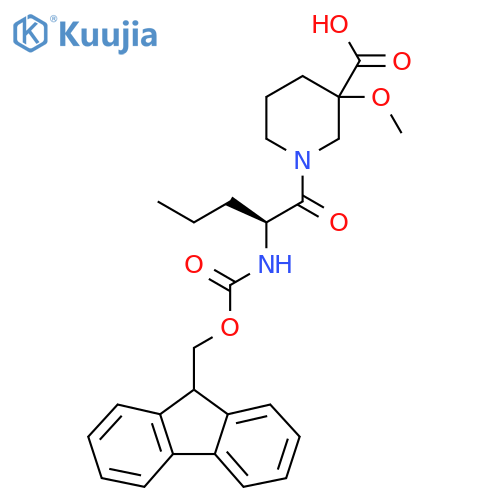 1-(2S)-2-({(9H-fluoren-9-yl)methoxycarbonyl}amino)pentanoyl-3-methoxypiperidine-3-carboxylic acid structure