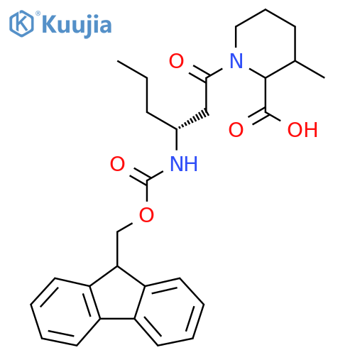 1-(3R)-3-({(9H-fluoren-9-yl)methoxycarbonyl}amino)hexanoyl-3-methylpiperidine-2-carboxylic acid structure