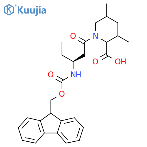 1-(3S)-3-({(9H-fluoren-9-yl)methoxycarbonyl}amino)pentanoyl-3,5-dimethylpiperidine-2-carboxylic acid structure