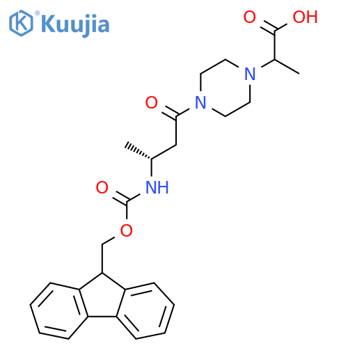 2-{4-(3R)-3-({(9H-fluoren-9-yl)methoxycarbonyl}amino)butanoylpiperazin-1-yl}propanoic acid structure