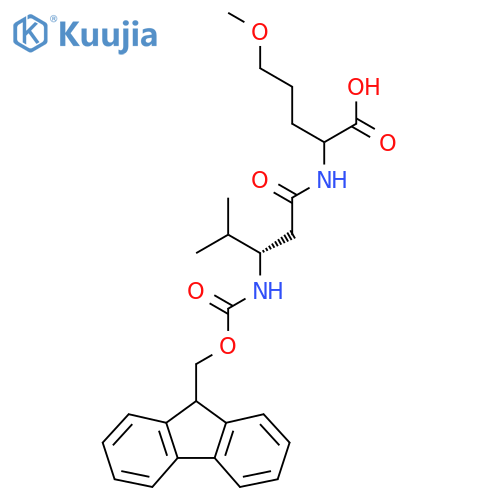 2-(3S)-3-({(9H-fluoren-9-yl)methoxycarbonyl}amino)-4-methylpentanamido-5-methoxypentanoic acid structure