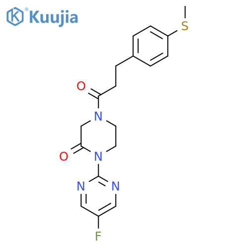 1-(5-fluoropyrimidin-2-yl)-4-{3-4-(methylsulfanyl)phenylpropanoyl}piperazin-2-one structure