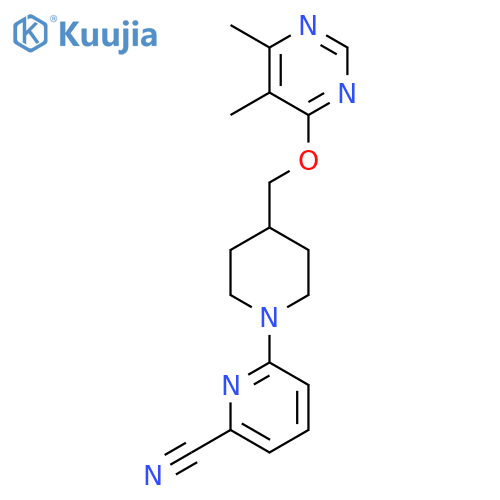6-(4-{[(5,6-dimethylpyrimidin-4-yl)oxy]methyl}piperidin-1-yl)pyridine-2-carbonitrile structure