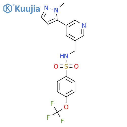 N-{5-(1-methyl-1H-pyrazol-5-yl)pyridin-3-ylmethyl}-4-(trifluoromethoxy)benzene-1-sulfonamide structure