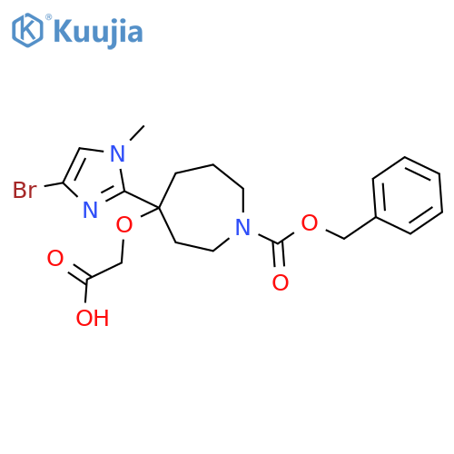 2-({1-[(benzyloxy)carbonyl]-4-(4-bromo-1-methyl-1H-imidazol-2-yl)azepan-4-yl}oxy)acetic acid structure