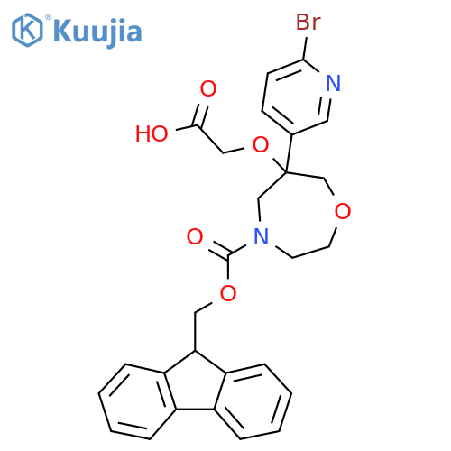 2-{[6-(6-bromopyridin-3-yl)-4-{[(9H-fluoren-9-yl)methoxy]carbonyl}-1,4-oxazepan-6-yl]oxy}acetic acid structure
