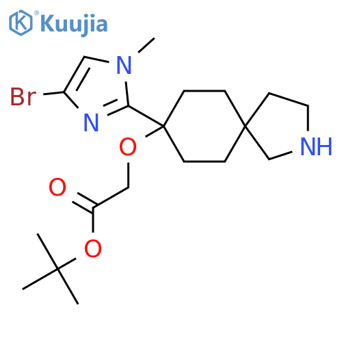 tert-butyl 2-{[8-(4-bromo-1-methyl-1H-imidazol-2-yl)-2-azaspiro[4.5]decan-8-yl]oxy}acetate structure