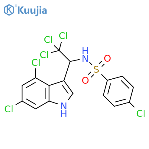 4-chloro-N-2,2,2-trichloro-1-(4,6-dichloro-1H-indol-3-yl)ethylbenzene-1-sulfonamide structure