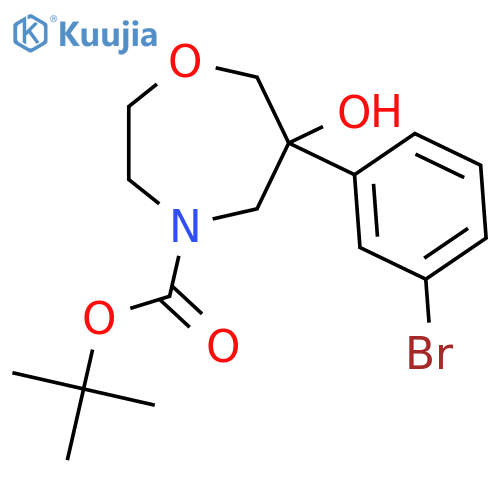 Tert-butyl 6-(3-bromophenyl)-6-hydroxy-1,4-oxazepane-4-carboxylate structure