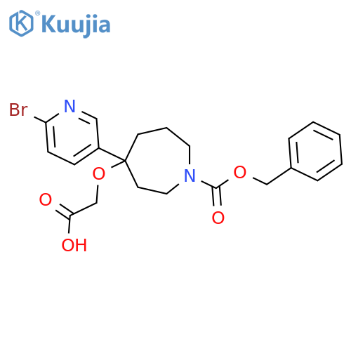 2-({1-[(Benzyloxy)carbonyl]-4-(6-bromopyridin-3-yl)azepan-4-yl}oxy)acetic acid structure