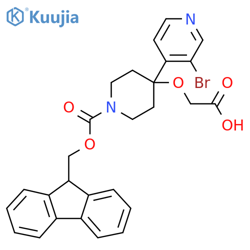 2-{[4-(3-bromopyridin-4-yl)-1-{[(9H-fluoren-9-yl)methoxy]carbonyl}piperidin-4-yl]oxy}acetic acid structure