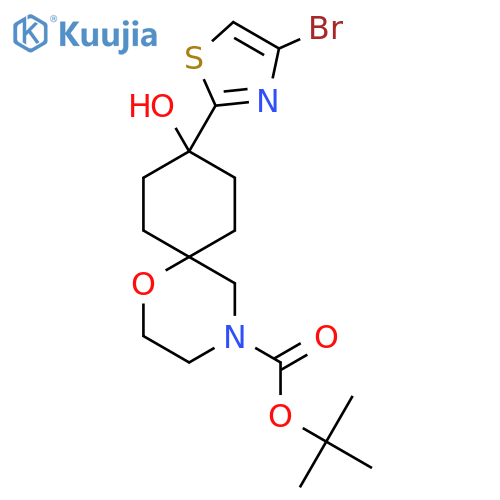 Tert-butyl 9-(4-bromo-1,3-thiazol-2-yl)-9-hydroxy-1-oxa-4-azaspiro[5.5]undecane-4-carboxylate structure