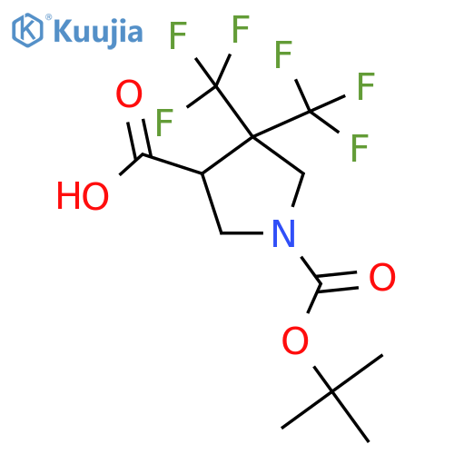 1-[(2-Methylpropan-2-yl)oxycarbonyl]-4,4-bis(trifluoromethyl)pyrrolidine-3-carboxylic acid structure