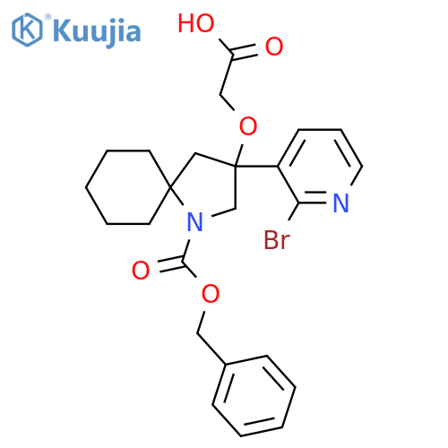 2-({1-[(Benzyloxy)carbonyl]-3-(2-bromopyridin-3-yl)-1-azaspiro[4.5]decan-3-yl}oxy)acetic acid structure