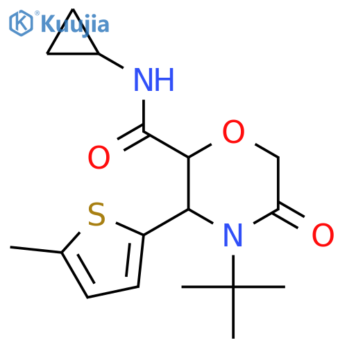 4-tert-butyl-N-cyclopropyl-3-(5-methylthiophen-2-yl)-5-oxomorpholine-2-carboxamide structure