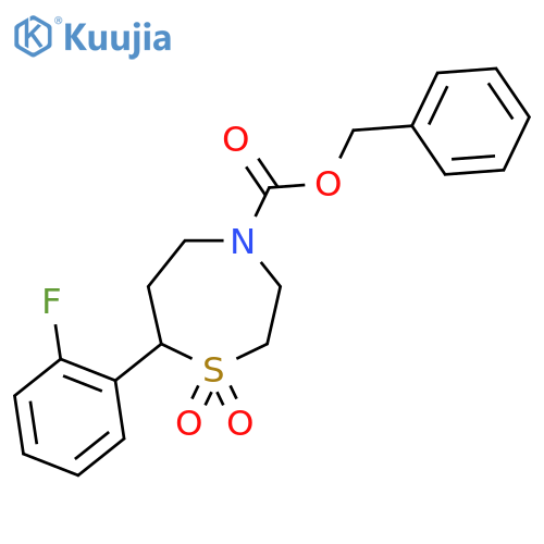 benzyl 7-(2-fluorophenyl)-1,1-dioxo-1lambda6,4-thiazepane-4-carboxylate structure
