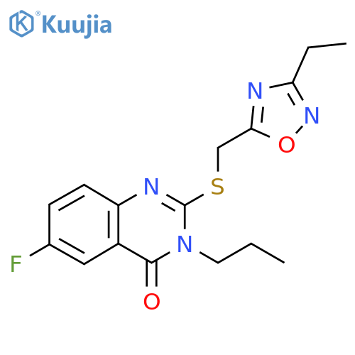 2-{(3-ethyl-1,2,4-oxadiazol-5-yl)methylsulfanyl}-6-fluoro-3-propyl-3,4-dihydroquinazolin-4-one structure