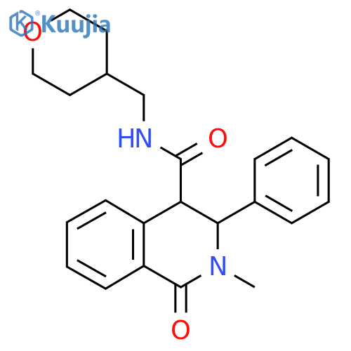 2-methyl-N-(oxan-4-yl)methyl-1-oxo-3-phenyl-1,2,3,4-tetrahydroisoquinoline-4-carboxamide structure
