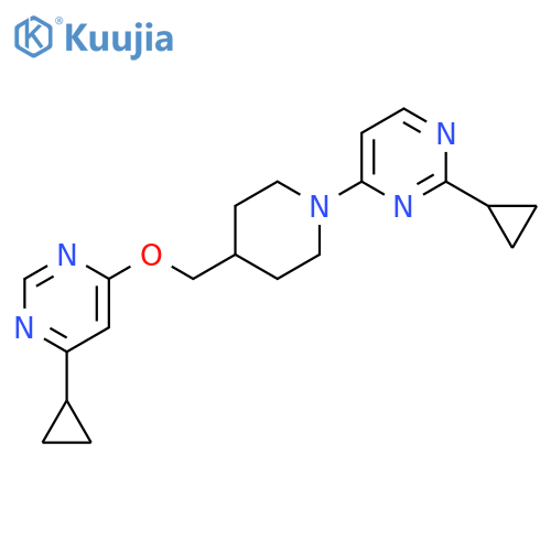 2-cyclopropyl-4-(4-{(6-cyclopropylpyrimidin-4-yl)oxymethyl}piperidin-1-yl)pyrimidine structure