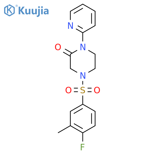 4-(4-fluoro-3-methylbenzenesulfonyl)-1-(pyridin-2-yl)piperazin-2-one structure