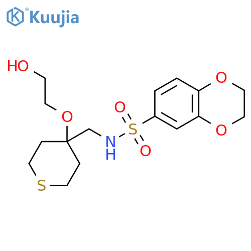 N-{4-(2-hydroxyethoxy)thian-4-ylmethyl}-2,3-dihydro-1,4-benzodioxine-6-sulfonamide structure
