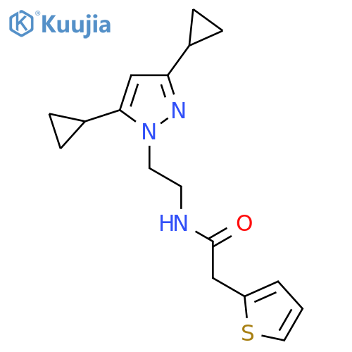 N-2-(3,5-dicyclopropyl-1H-pyrazol-1-yl)ethyl-2-(thiophen-2-yl)acetamide structure