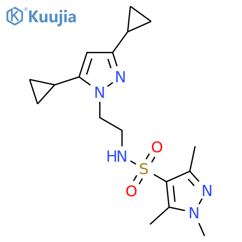 N-[2-(3,5-dicyclopropyl-1H-pyrazol-1-yl)ethyl]-1,3,5-trimethyl-1H-pyrazole-4-sulfonamide structure